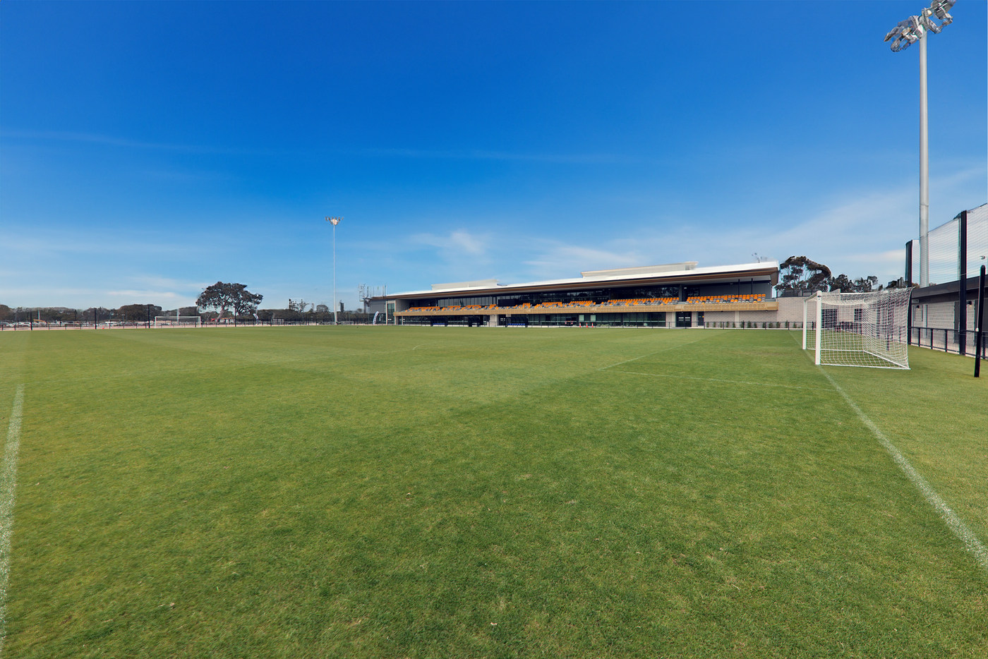 Drone image of the State Football Centre and Home of the Matildas featuring 4 soccer pitches.